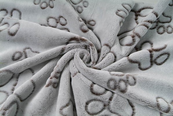 Coral fleece tlapka hnědá plastický vzor, látka, metráž