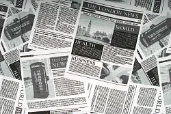 Plátno bavlněné, černý potisk, motiv The London News, metráž, látky