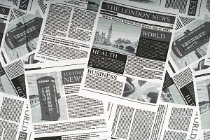 Plátno bavlněné, černý potisk, motiv The London News, metráž, látky