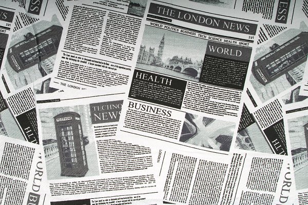Plátno bavlněné, černý potisk, motiv The London News, metráž, látky