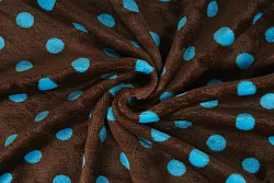 Coral fleece puntík tyrkys + hnědá, látka, metráž