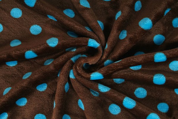 Coral fleece puntík tyrkys + hnědá, látka, metráž