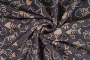 Coral fleece srdíčko a rybka, šedý podklad , látka, metráž
