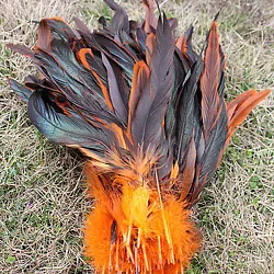 Kohoutí peří barvené 25-30 cm, barva přírodní černá s oranžovou