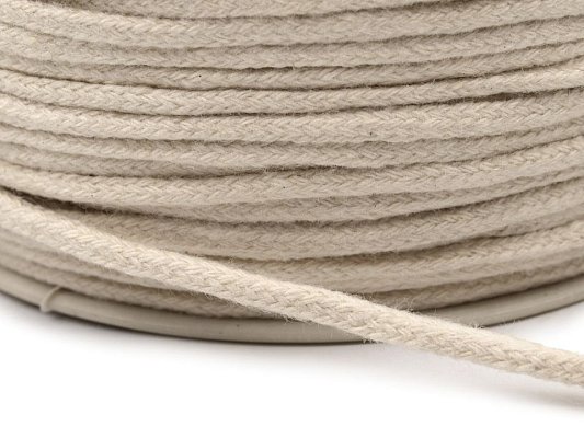 Oděvní šňůra, knot, 100% bavlna, 3mm, režná světlá, galanterie, metráž