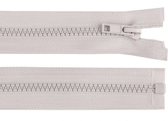 Zip kostěný, dělitelný, 5mm, 40cm délka, světle šedý