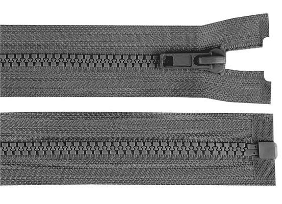 Zip kostěný, dělitelný, 5mm, 40cm délka, tmavě šedý
