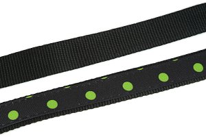 Popruh polypropylenový 25mm pošitý, černý + zelený puntík, galanterie, metráž