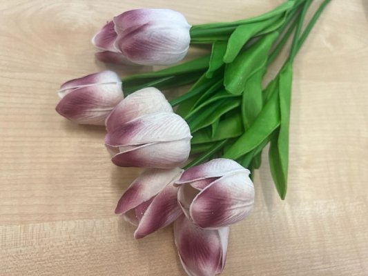 Tulipán, textilní dekorace, květina růžová s čajovou