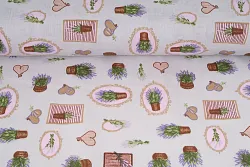 Plátno bavlněné, Provence, vintage, levandule v košíčku, metráž, látky