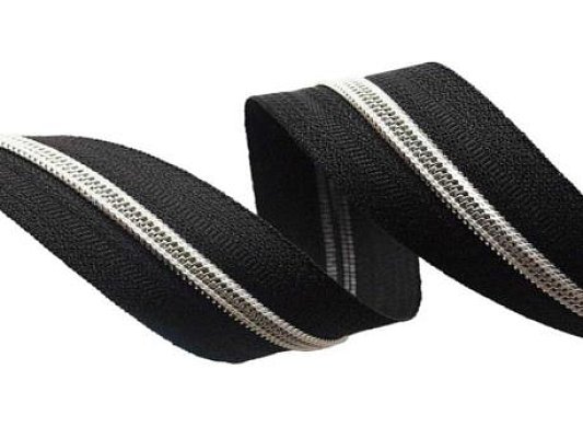Zip spirálový, nekonečný pás 3mm, černý+ stříbrný, metráž
