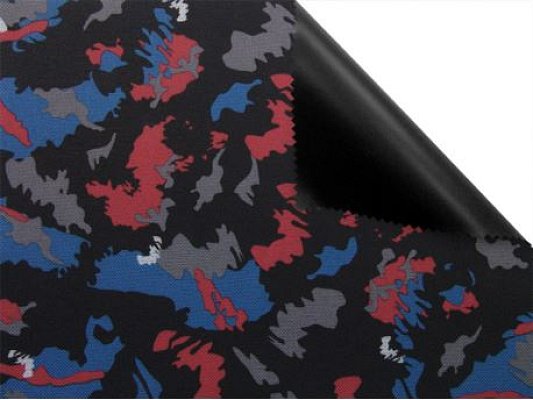 Batohovina, cordura s PVC zátěrem , vzor kamufláž modro červená