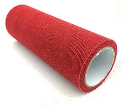Organza šíře 15 cm, červená se třpytkami, cena za 1bm