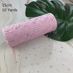 Organza šíře 15 cm, růžová s glitry, cena za 1bm