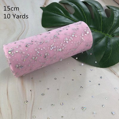 Organza šíře 15 cm, růžová s glitry, cena za 1bm