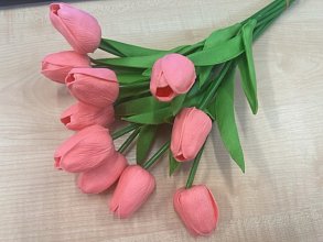 Tulipán, textilná dekorácia, ružový kvet