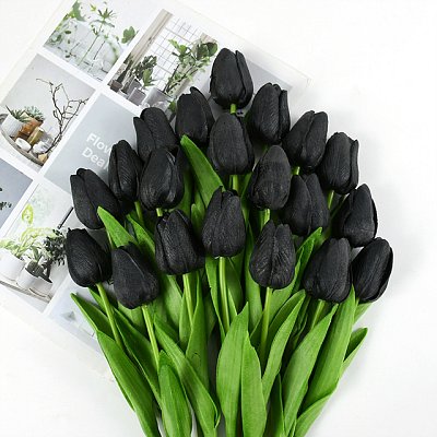 Tulipán, textilní dekorace, květina černá
