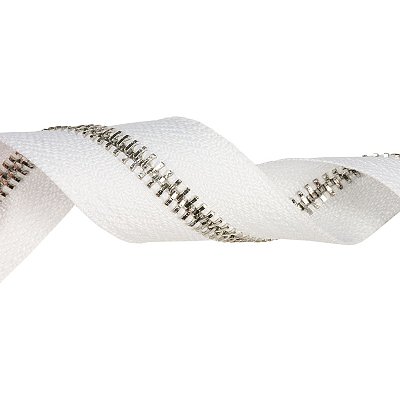 Strieborný kovový zips, nekonečný pásik 5 mm, biely, metráž