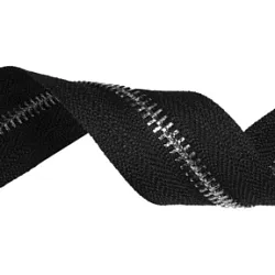 Strieborný kovový zips, nekonečný pásik 5 mm, čierny, metráž