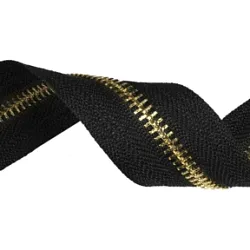 Zlatý kovový zips, nekonečný pásik 5 mm, čierny, metráž