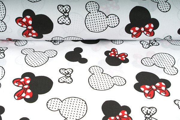 Bavlnené plátno, myška Minnie na bielom podklade, metráž, látka