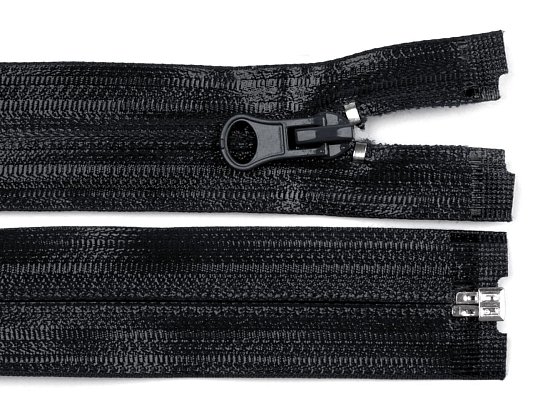 Špirálový zips, vodotesný s povrchovou úpravou, 5 mm, čierny, deliteľný 45 cm