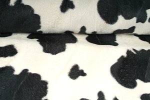 Kožešina de Luxe čalounická, kráva - černá, látky, metráž