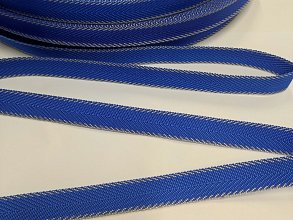 Popruh polypropylenový 20 mm,modrý - vzor rybí kost + šedý okraj, galanterie, metráž