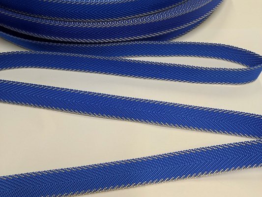 Popruh polypropylenový 20 mm,modrý - vzor rybí kost + šedý okraj, galanterie, metráž