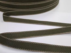Polypropylénový pásik 20 mm, khaki - vzor rybia kosť + béžový okraj, galantéria, brokát