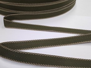Popruh polypropylenový 20 mm, khaki - vzor rybí kost + béžový okraj, galanterie, metráž