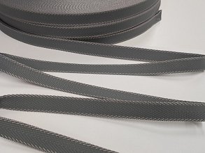 Polypropylénový pásik 20 mm, sivý - vzor rybia kosť + sivý okraj, galantéria, brokát
