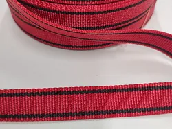 Polypropylénový popruh 20 mm, červený - vzor rybia kosť + sivý okraj, galantéria, metla