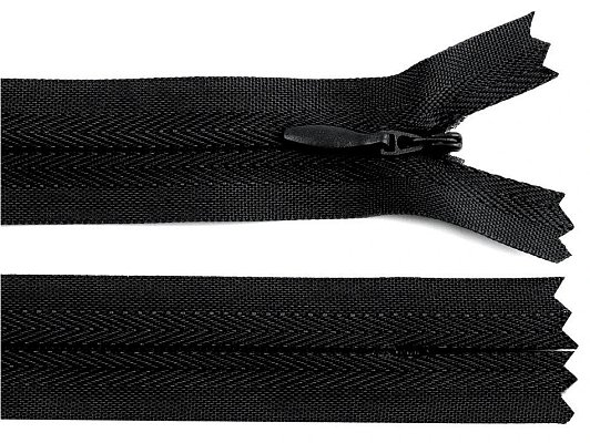 Zip, skrytý nedělitelný, 3mm, délka 25cm - černý