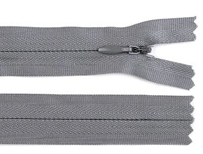 Zip, skrytý nedělitelný, 3mm, délka 25cm - šedý
