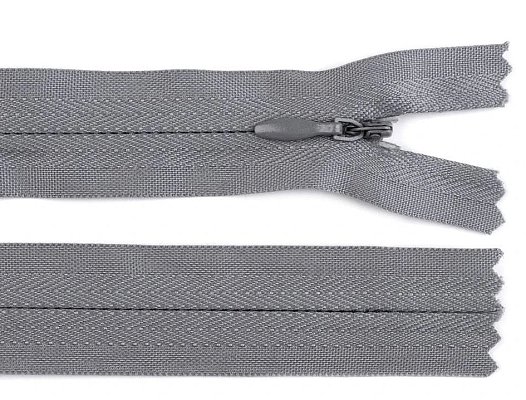 Zip, skrytý nedělitelný, 3mm, délka 25cm - šedý
