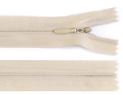 Zip, skrytý nedělitelný, 3mm, délka 25cm - krémový