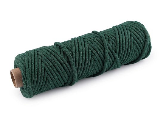 Šňůra macrame, bavlna, 3mm - tmavě zelená, metráž