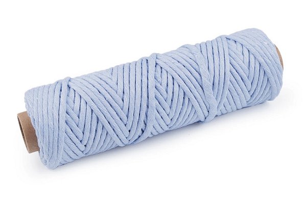 Šňůra macrame, bavlna, 3mm - světle modrá, metráž 