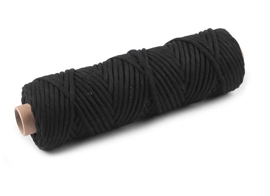 Šňůra macrame, bavlna, 3mm - černá, metráž 