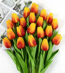 Tulipán, textilná dekorácia, kvetina oranžová žíhaná