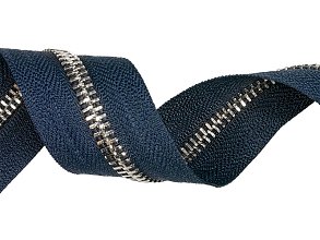 Strieborný kovový zips, nekonečný pásik 5 mm, modrý, metráž