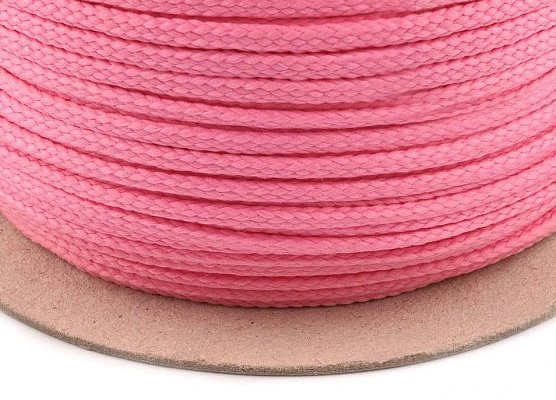 Šnúra na oblečenie, polyesterové lano 4 mm, tmavoružová, metla