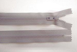 Kostený zips, NEoddeliteľný, 5 mm, dĺžka 55 cm, sivý