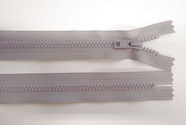 Kostený zips, NEoddeliteľný, 5 mm, dĺžka 55 cm, sivý
